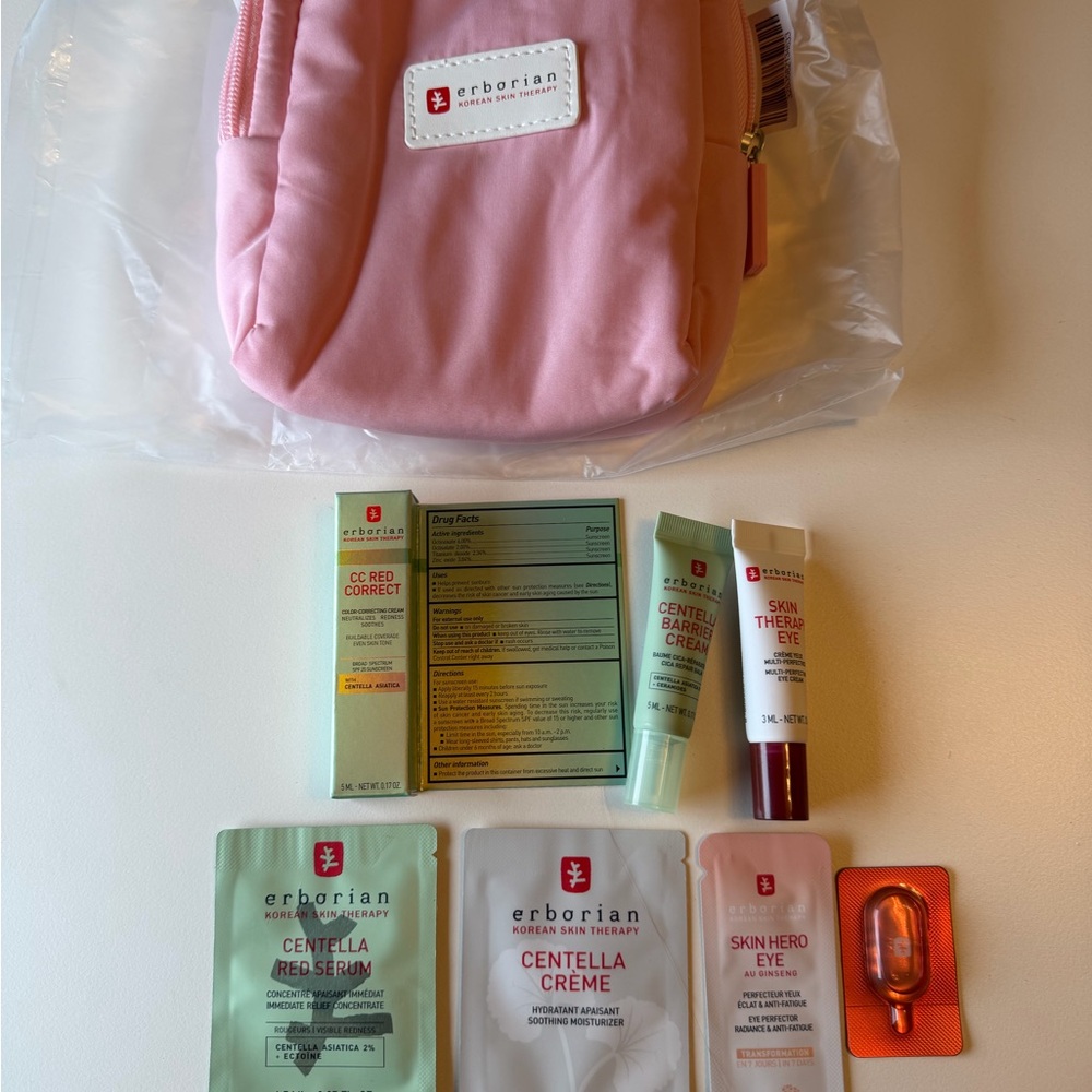 Erborian “Winter Survival Kit” Pink Cosmetic Bag with Skincare Samples